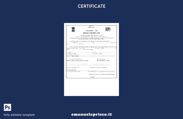 modello di certificato di nascita per la registrazione delle nascite e dei deces